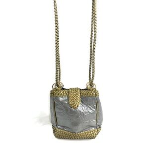 Warren Reed Vintage Gold Silver Faux Leather Small Shoulder Bag Woven Accents